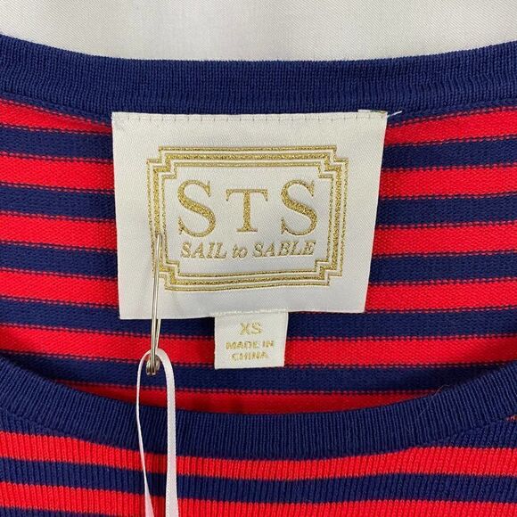 Sail to Sable Red, Blue Striped Bell Sleeve Dress - Picture 5 of 7